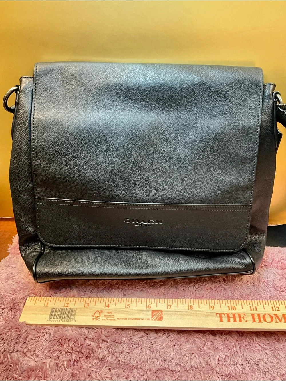 Coach Black Leather Men's Messenger Bag with Adjustable Strap